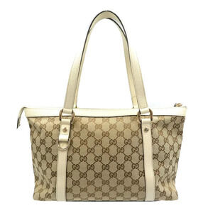 Gucci Leather Bag Tote Abbey Canvas Beige GG